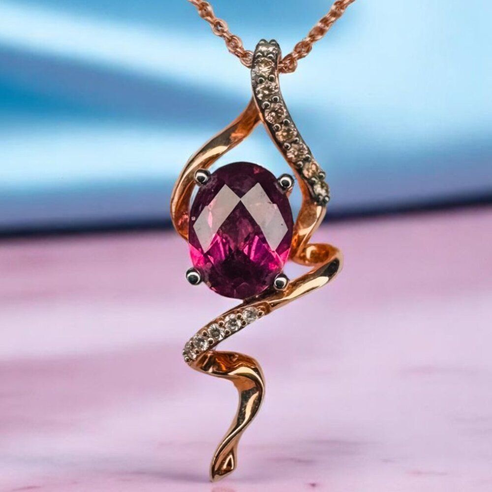 14K Rose Gold -Natural Rhodolite Garnet & Diamond Necklace by Le Vian- 18" -3g